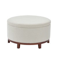 Lennox Modern Round Storage Ottoman With Wooden Legs And Hidden Storage