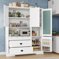 Nelson Large Kitchen Pantry Cabinet with Hutch, Drawers, Adjustable Shelves by NFusion