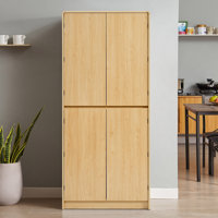 Nelson 72" Tall Modern Curved Pantry Cabinet with Shelves & Drawer