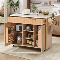 Wilbert 52" Fluted Kitchen Island with Drop Leaf, Shelves & Drawers by NFusion