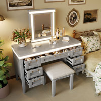 Brio 48"  Classic  Makeup Vanity Set With Mirror And Lights by NFusion
