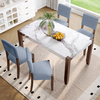 Marbluxe 5-Piece Faux Marble Dining Table Set with Upholstered Chairs and Space-Saving Design by NFusion