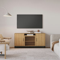Modern Ember Rochester TV Stand in White Oak - Holds 60" TVs, 2 Cabinets, 3 Adjustable Shelves by Modern Ember