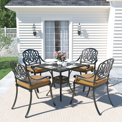 5 Piece Patio Dining Set, Outdoor All-weather Cast Aluminum Dining Table Set, Patio Furniture Set For Backyard Garden Deck, Include 4 Chairs, 4 Cushio by MEETWARM
