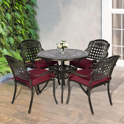 Meetwarm 5 Piece Patio Dining Set, Outdoor All-Weather Cast Aluminum Dining Table Set, Patio Furniture Set For Backyard, Include 4 Chairs With Cushion by MEETWARM