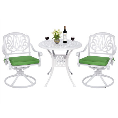 Meetwarm 3-Piece Outdoor Patio Dining Set, All-Weather Cast Aluminum Patio Conversation Set For Backyard Garden Deck With 2 Cushions Swivel Rocker Cha