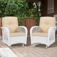 Meetwarm Patio Wicker Rocking Glider Set, All-Weather Outdoor Rattan Patio Rocking Chairs Of 2, Patio Conversation Set With Thickened Cushions For Por by MEETWARM