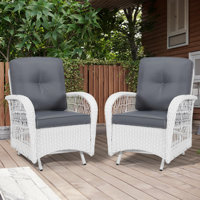 Meetwarm Patio Wicker Rocking Glider Set, All-Weather Outdoor Rattan Patio Rocking Chairs Of 2, Patio Conversation Set With Thickened Cushions For Por by MEETWARM