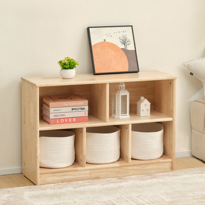 35.4"W X 23.6"H Rubber Solid Wood Bookcase, 5 Cabinet Storage Textured Bookshelf For Home, Office And Educational Institution