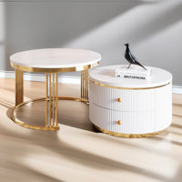 Modern 2 Pieces White Round Nesting Coffee Table With Drawers In 27.6