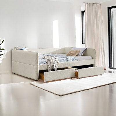 Daybed With Trundle Upholstered Tufted Sofa Bed, With Two Drawers, Queen Size, Boucle Fabric by Magiccactus