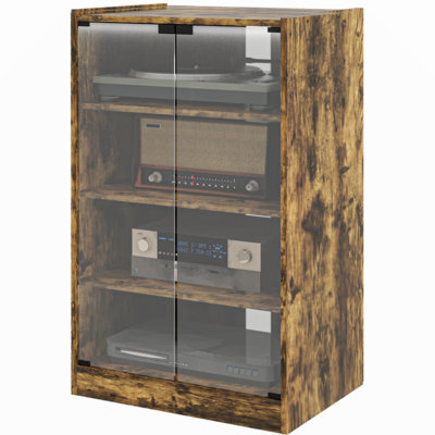 Taura 4-Tier Media Cabinet with Adjustable Shelves, Tempered Glass Doors, and Cable Management by Latitude Run