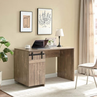 Home Office Desk Distressed Wood One Cabinet Three Shelves Faux Barn Door On Metal Euro Hinges Modesty Panel by Mr Hua