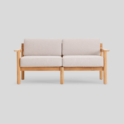 Haven Teak Outdoor Loveseat with Sunbrella Cushions and Wooden Armrest by Neighbor