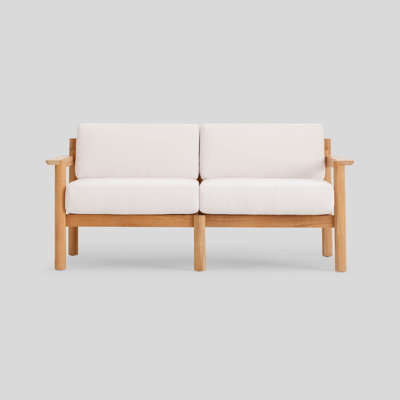 Haven Teak Outdoor Loveseat with Sunbrella Cushions and Wooden Armrest by Neighbor