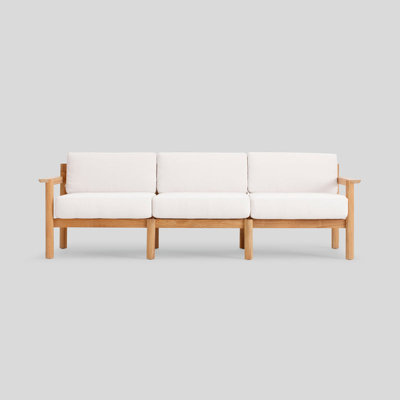 Haven Teak Outdoor Sofa With Sunbrella Cushions And Wooden Armrest In Canvas by Neighbor
