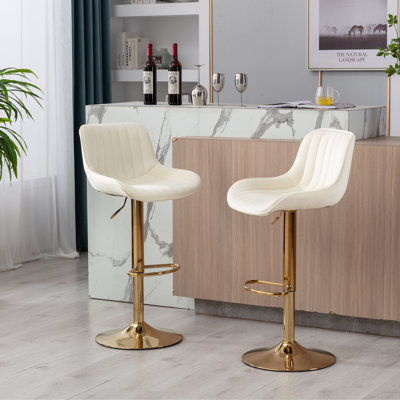 Set of 2 Swivel Bar Stools with Chrome Footrest and Base by Mercer41