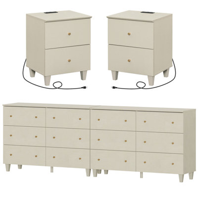 Lysiane Bedroom 2-In-1 Dressers And Charging Nightstands Set, 3 Pieces by George Oliver