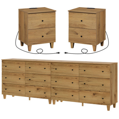 Lysiane Bedroom 2-In-1 Dressers And Charging Nightstands Set, 3 Pieces by George Oliver