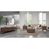 Nellie Modern Living Room Table Sets, 106 Inch TV Stand,And Square Coffee Table With Tempered Glass Top, 2 End Table With Drawers, Entertainment Cente by Latitude Run