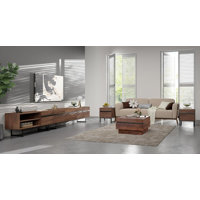 Nellie Modern Living Room Table Sets Of 4, 113 Inch TV Stand, 1 Square Coffee Table With Tempered Glass Top, 2 End Table With Drawers For Living Room, by Latitude Run