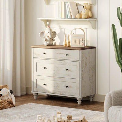 Ariv Kids Dressers With Wide Chest Of Drawers, Baby Dresser For Bedroom With 3 Drawers, Small Dressers For Nursery, Hallway, Living Room, Rustic White by Harper Orchard