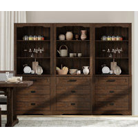 Glenford 3 Column 3 Tier Pantry Cabinet With Drawer,73.3" Tall Floor Standing Cupboard,Modern Farmhouse Display Kitchen Buffet With Adjustable Shelves by Winston Porter
