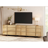 Maisonet Modern TV Stand For Tvs Up To 110 Inch, Entertainment Center TV Console Table With 18 Drawers And T-Shaped Wood Legs, Media Console For Livin by Ebern Designs