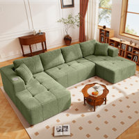 136" Wide Tufed Boucle Modular U-Shaped Sectional Couch With Chaise by Brayden Studio