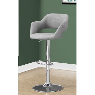 Crick Bar Stool, Swivel, Bar Height, Adjustable, Metal, Fabric, Grey, Chrome, Contemporary, Modern by George Oliver