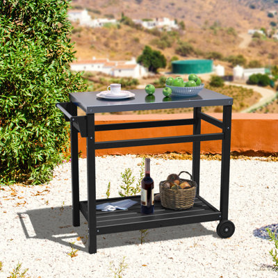 Outdoor Grill Table Cart with Stainless Steel Top&3-Shelf by MENSARJOR