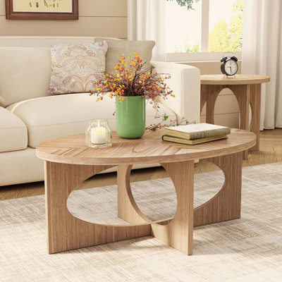 Lamanuel Cross Legs Oval Coffee Table with Wood Grain Top For Living Room by Corrigan Studio