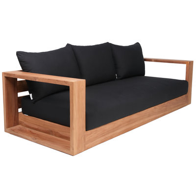 Gazel 87" Wide Outdoor Teak Patio Sofa with Cushions by Loon Peak