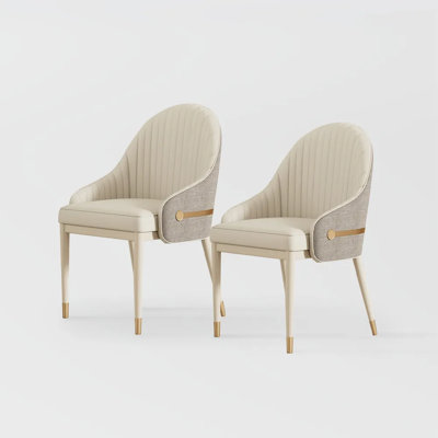 Modern Luxury Upholstered Dining Chairs Set Of 2,Leather Armchairs, Beige & Golden by Musem
