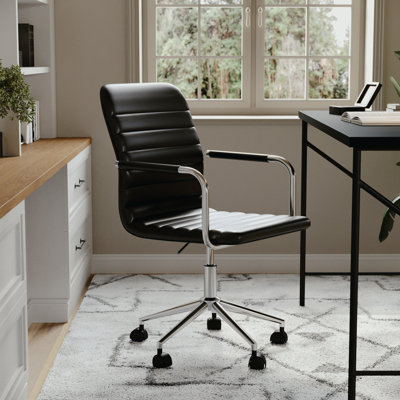 Hargrove Taytum Mid-Back Swivel Faux Leather Desk Chair with Padded Seat and Arms by Martha Stewart