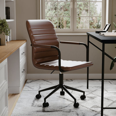 Hargrove Taytum Mid-Back Swivel Faux Leather Desk Chair with Padded Seat and Arms by Martha Stewart by Martha Stewart