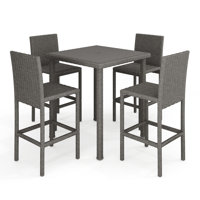 Martha Stewart Bedford 5-Piece Outdoor Rattan Wicker Patio Set With 4 Bar Stools, Bar Height Table by Martha Stewart