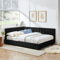 Full Size Velvet Upholstered Tufted Bed Frame, Sofa Bed Frame With Comfortable Backrest And Armrests