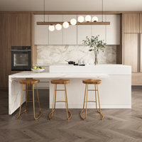 72" Large White & Black Kitchen Island with Storage Kitchen Cabinet Marble Veneered Top by Latitude Run