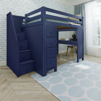 Lennon Full 8 Drawer Solid Wood Loft Bed with Bookcase by Three Posts⢠Baby & Kids by Viv + Rae