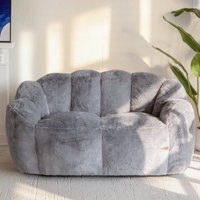 Floral Shaped Bean Bag Sofa, Ultra Soft Faux Fur Floor Sofa, Large Reading Chair Grey, Double by MAXYOYO