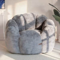 Floral Shaped Bean Bag Sofa, Ultra Soft Faux Fur Floor Sofa, Large Reading Chair Grey, Single