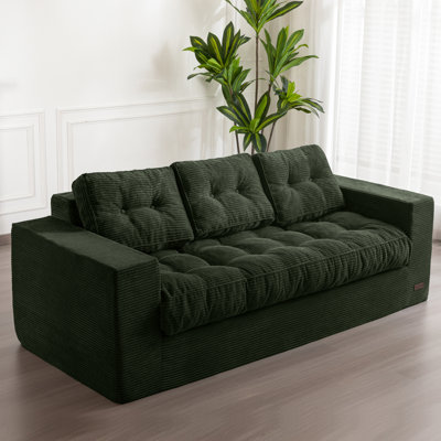 3 Seater Couch For Living Room, Boneless Couch With Tufted Cushion & Backrest, Upholstered Floor Sofa With Armrests by MAXYOYO