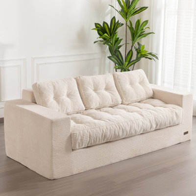 3 Seater Couch For Living Room, Boneless Couch With Tufted Cushion & Backrest, Upholstered Floor Sofa With Armrests by MAXYOYO