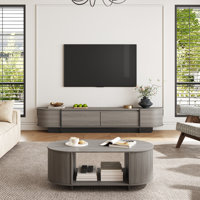 Tv Stand And Coffee Table Set, Curved Edges, Grey by Latitude Run