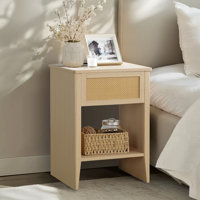 Breshawna Rattan Side Table with USB Charging, LED Light & Storage by Bayou Breeze
