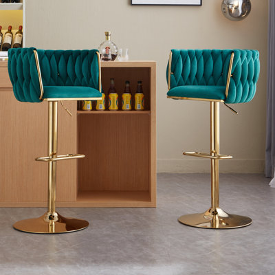 Swivel Adjustable Height Bar Stool Modern Velvet Bar Stool with Metal Frame by Nrizc