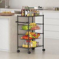 Carmen 4 Tier Rolling Carts, Metal Wire Utility Cart with Wheels & Handle Bar, Kitchen Serving Trolley by Mint Pantry