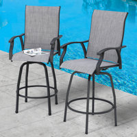 Eeshan Patio Swivel Bar Stools Outdoor High Bistro Stools, All-Weather PVC-coated polyester for Outside, Gray by Charlton Home