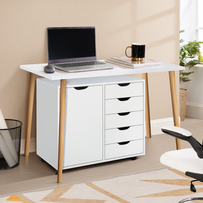 Coheman Mobile Wood Storage Cabinet with 5 Drawers – Office File Cabinet & Dresser Combo Organizer for Documents, Clothes & Craft Supplies, Space-Savi by Ebern Designs